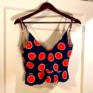 Kortni Jeane swim top. Blood orange on navy